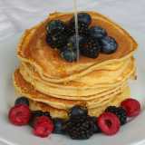 Pancake recipe with honey, blueberries, raspberries & berries.